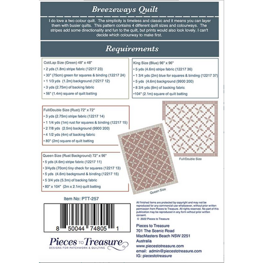 Pieces to Treasure ~ Breezeways Quilt Pattern