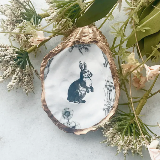 Oyster Trinket Dish ~ Black and White Bunny
