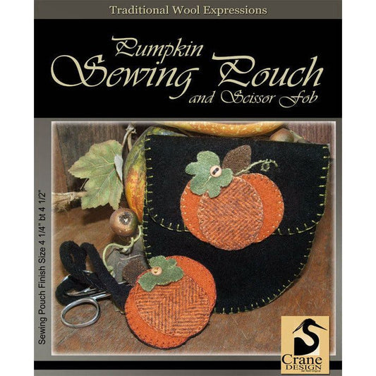 Crane Design ~ Pumpkin Sewing Pouch & Scissor Fob Wool Applique Pattern